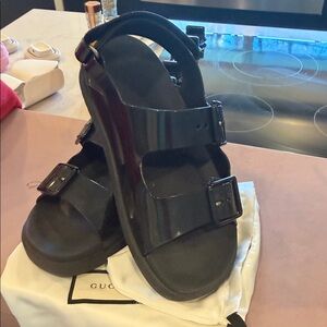 Gucci Black Triple-Buckle Platform Sandals